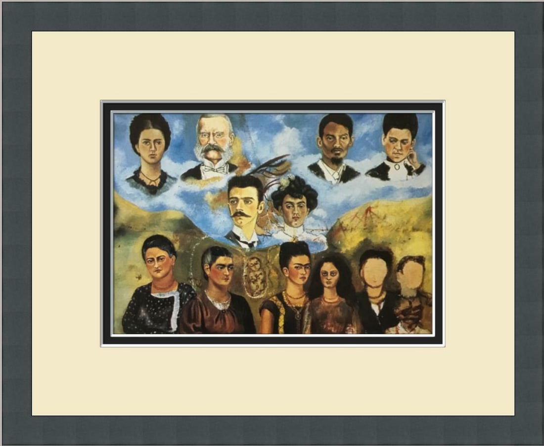 Frida Kahlo My Family Custom Framed Print 14x12 Figurative Art: Frida Kahlo My Family Custom Framed Print 14x12 Figurative Art This exquisite custom framed print features the iconic artwork titled 'My Family' by renowned artist Frida Kahlo. The print is produced u