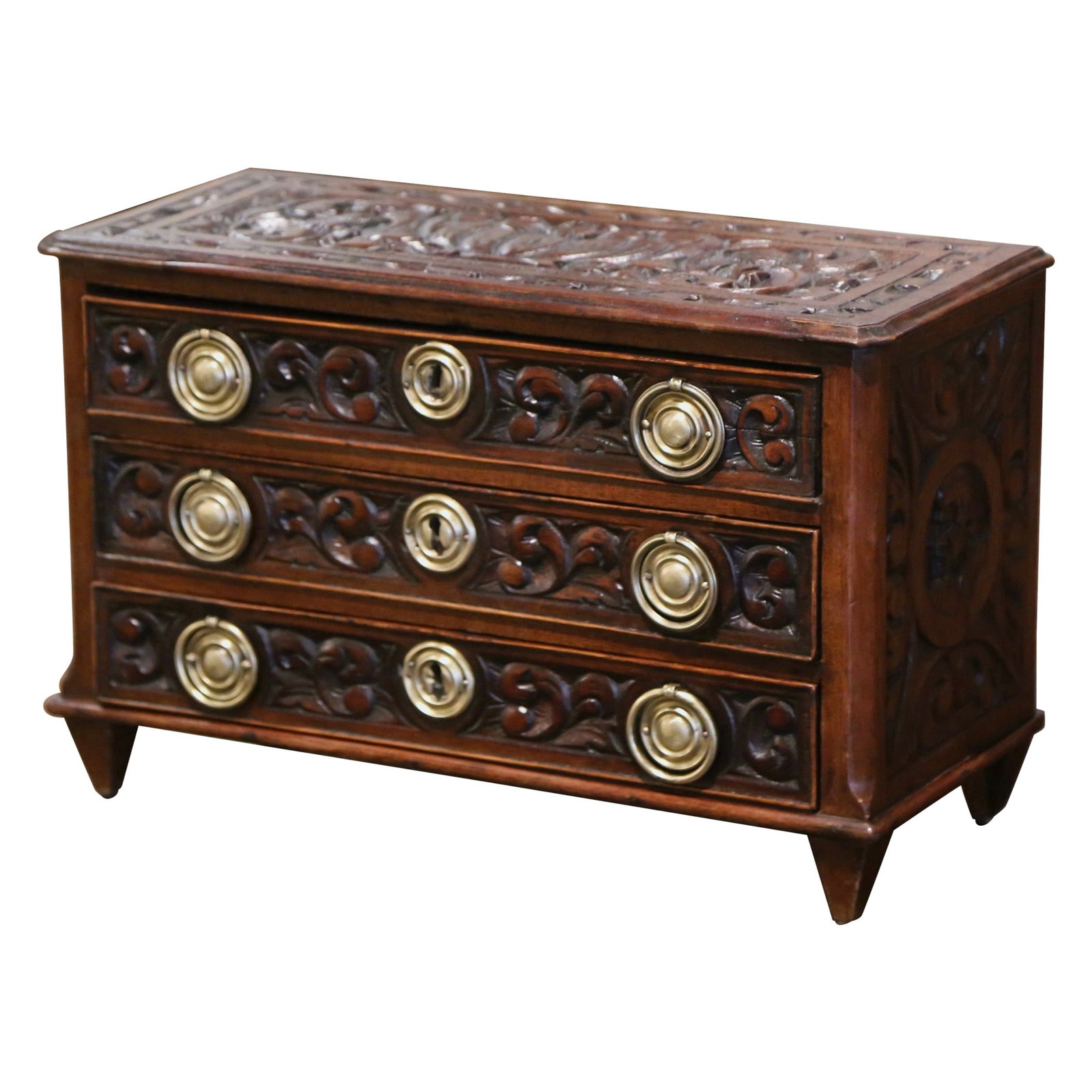 French Oak Louis XVI Style Miniature Jewelry Chest Circa 1850 (1 of 8)