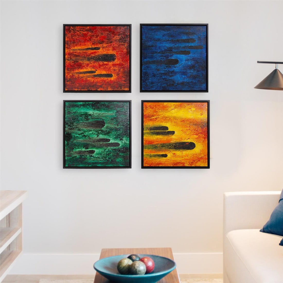 Howard Elliott Comet Green Flare Hand-Painted Canvas Art 25.5x25.5 Square (1 of 5)