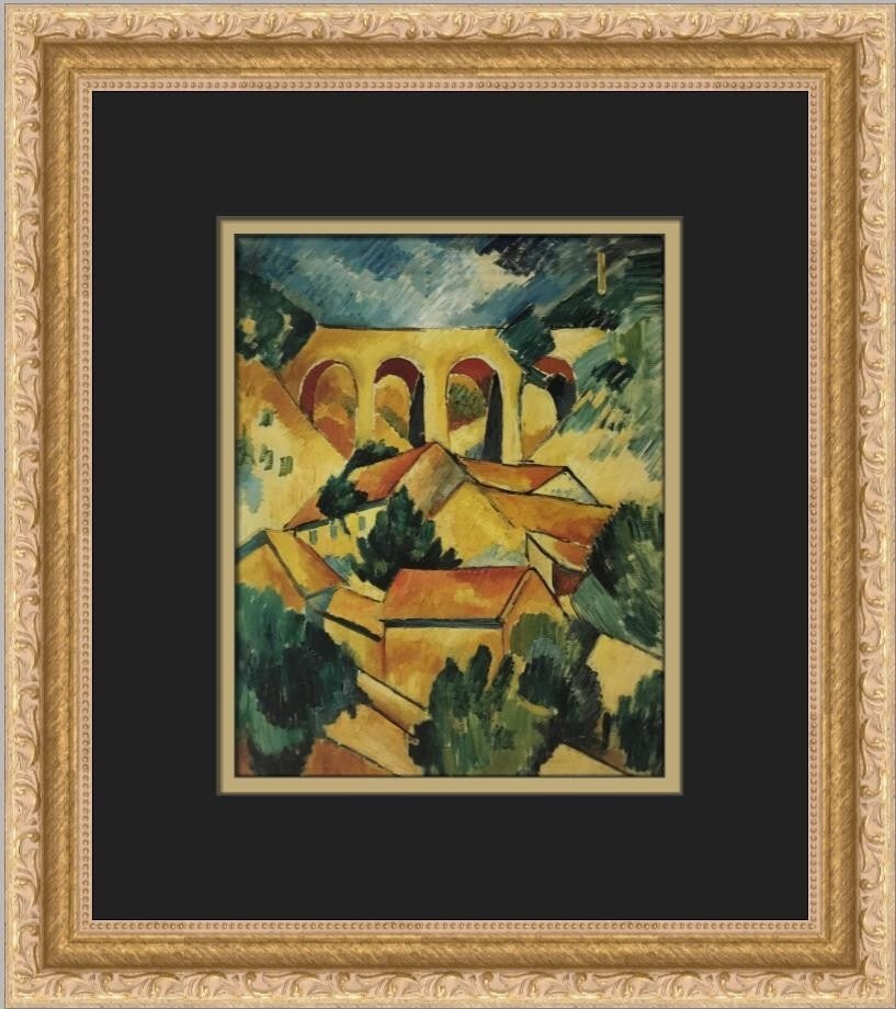 Georges Braque Viaduct at L'Estaque Custom Framed Art Print: Georges Braque Viaduct at L'Estaque Custom Framed Art Print This stunning custom framed print features Georges Braque's captivating artwork, "Viaduct at L'Estaque," showcasing a blend of Expressionism