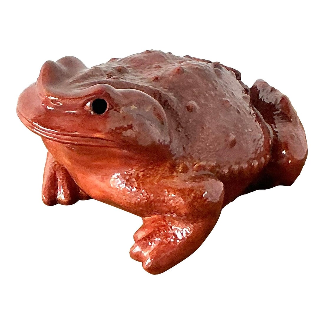 Large 1970s Glazed Ceramic Bullfrog Sculpture in Chocolate Brown Boho Style (1 of 10)