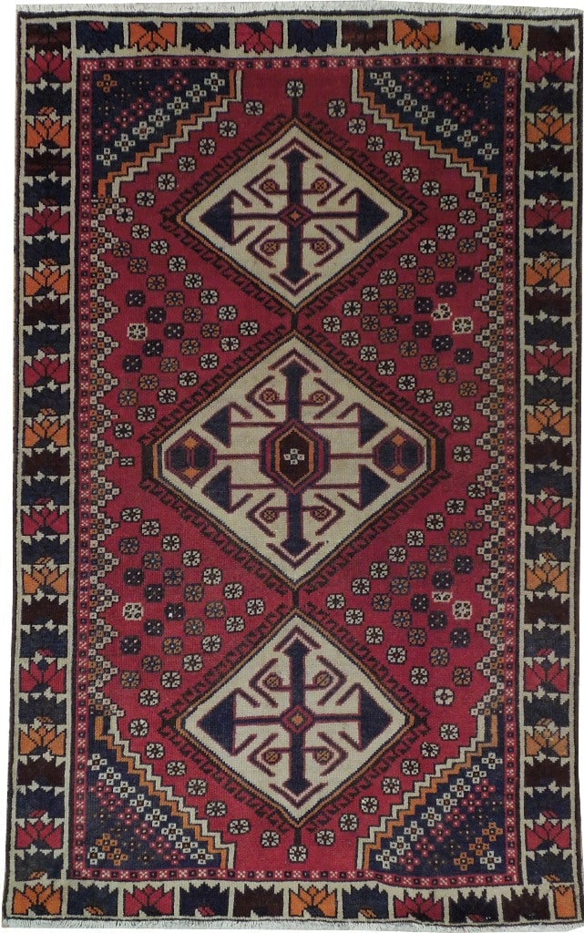 4' x 6' Red Azerbaijan Semi-Antique Kazak Handmade Rug (1 of 6)