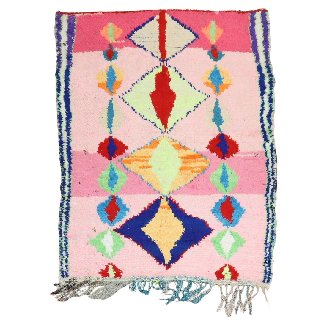 Vintage Moroccan Abstract Hand-Woven Wool Rug 4' x 5'4'': Vintage Moroccan Abstract Hand-Woven Wool Rug 4' x 5'4'' Introducing the Zabihi Collection Wild Vintage Moroccan Abstract Rug, a stunning mid-century modern accent piece that brings a touch of vibranc