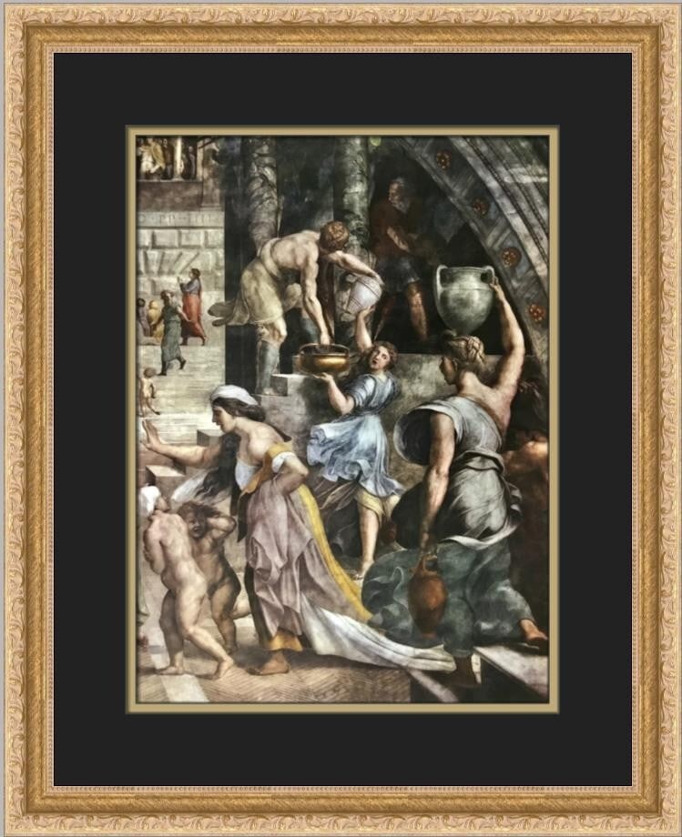 Raphael The Fire in the Borgo Custom Framed Art Print 1969: Raphael The Fire in the Borgo Custom Framed Art Print 1969 This stunning custom framed print features Raphael's iconic artwork, 'The Fire in the Borgo.' Created in 1969, this medium-sized print is