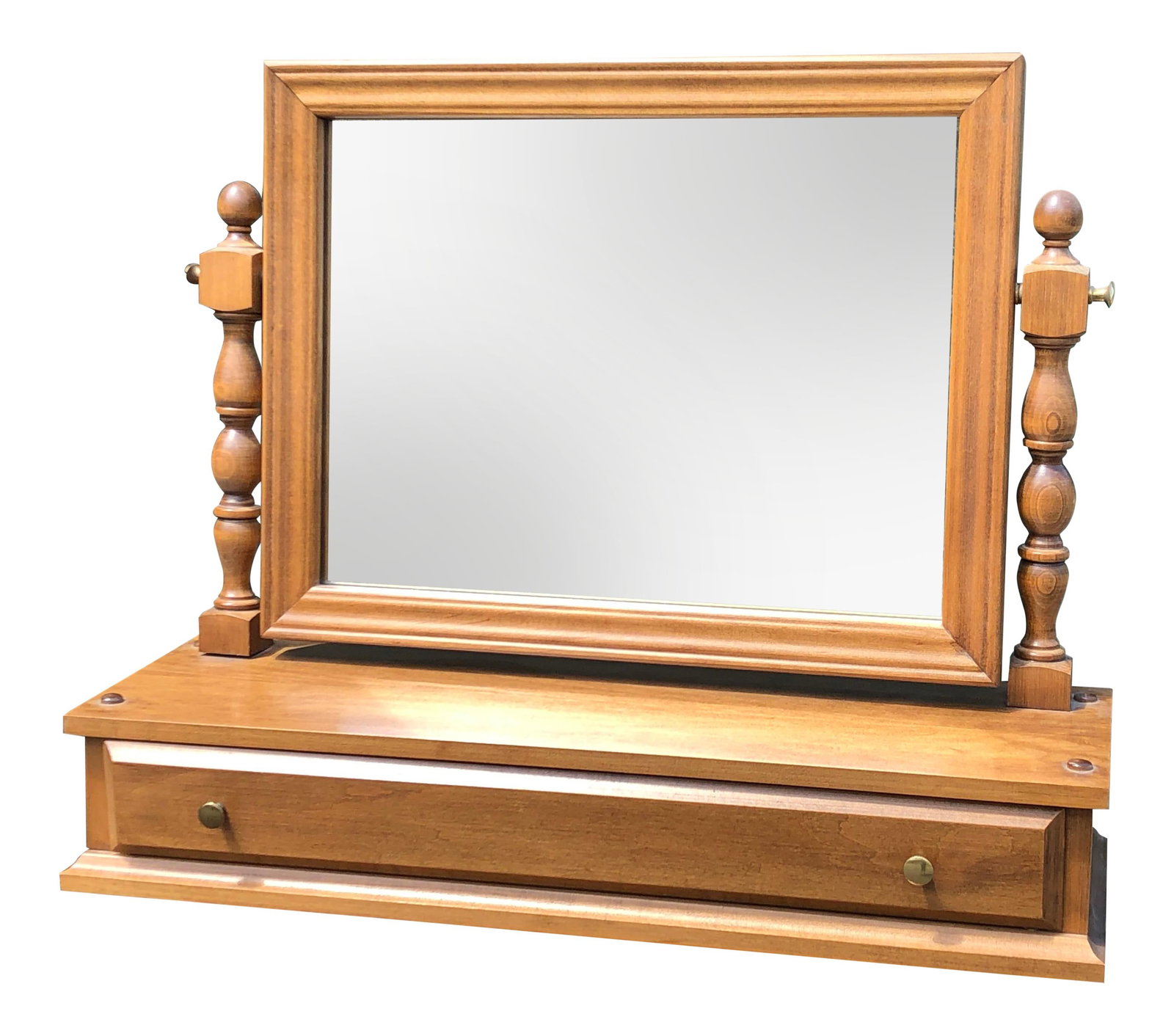 Traditional Solid Maple Vanity Mirror with Brass Pulls (1 of 6)