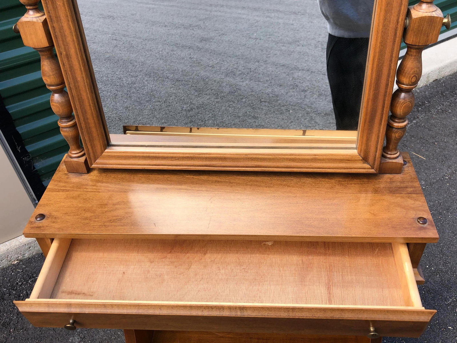 Traditional Solid Maple Vanity Mirror with Brass Pulls - 2