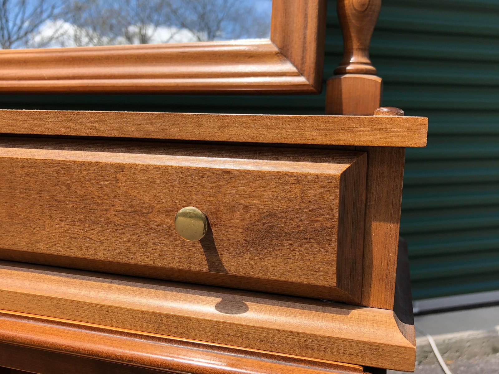 Traditional Solid Maple Vanity Mirror with Brass Pulls - 3