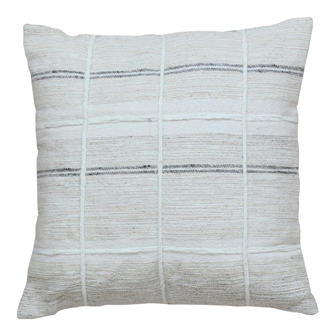 Chic Geometric Wool Cotton Pillow 20x20 Ivory Handmade (1 of 2)
