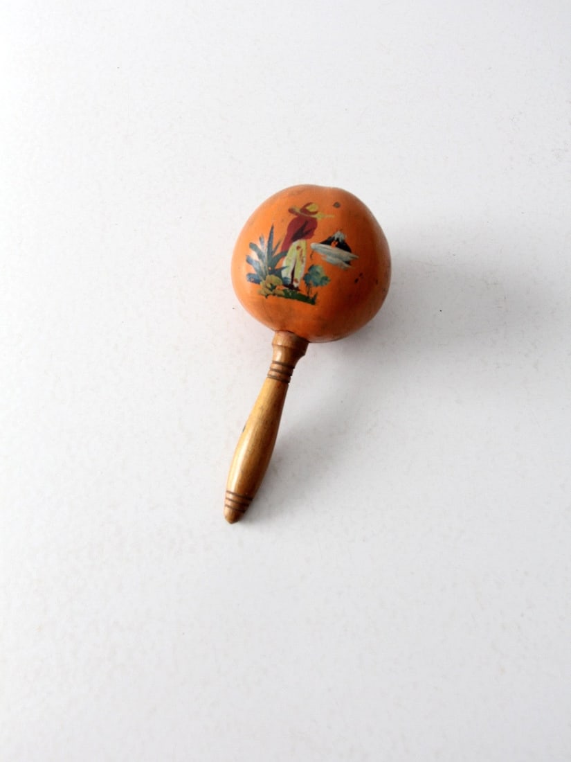 Mid-Century Vintage Hand-Painted Southwestern Maraca 8 Inch (1 of 4)