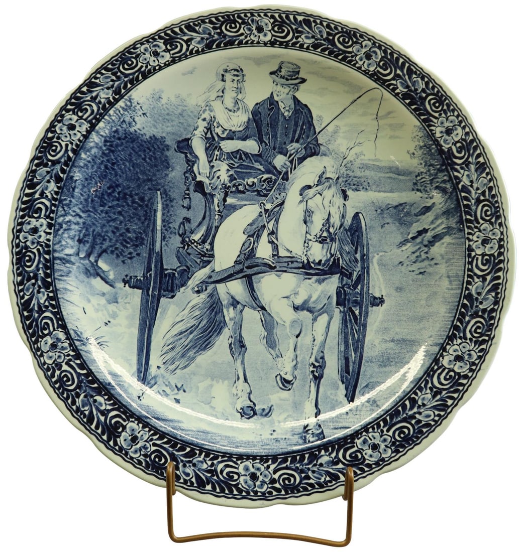 Vintage 1950 Boch Delft Blue Carriage Plate 15.5" (1 of 4)
