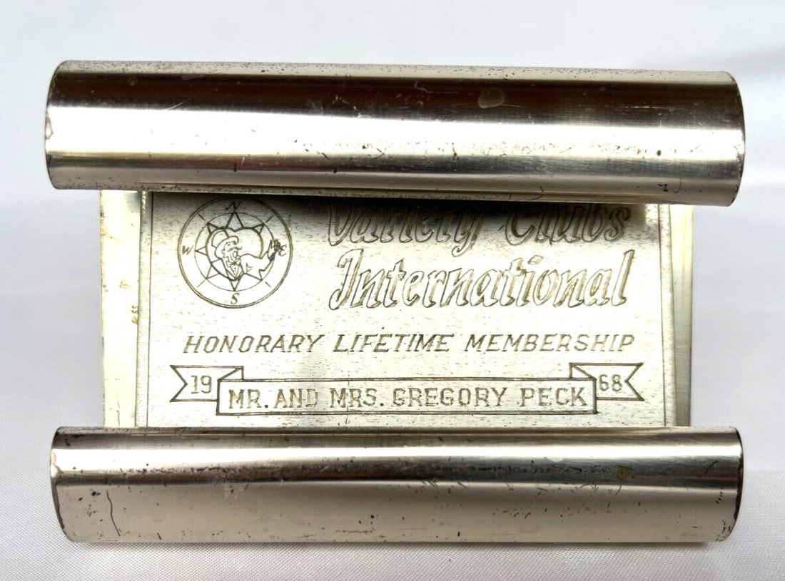 Gregory Peck 1968 Variety Clubs International Award with COA (1 of 8)