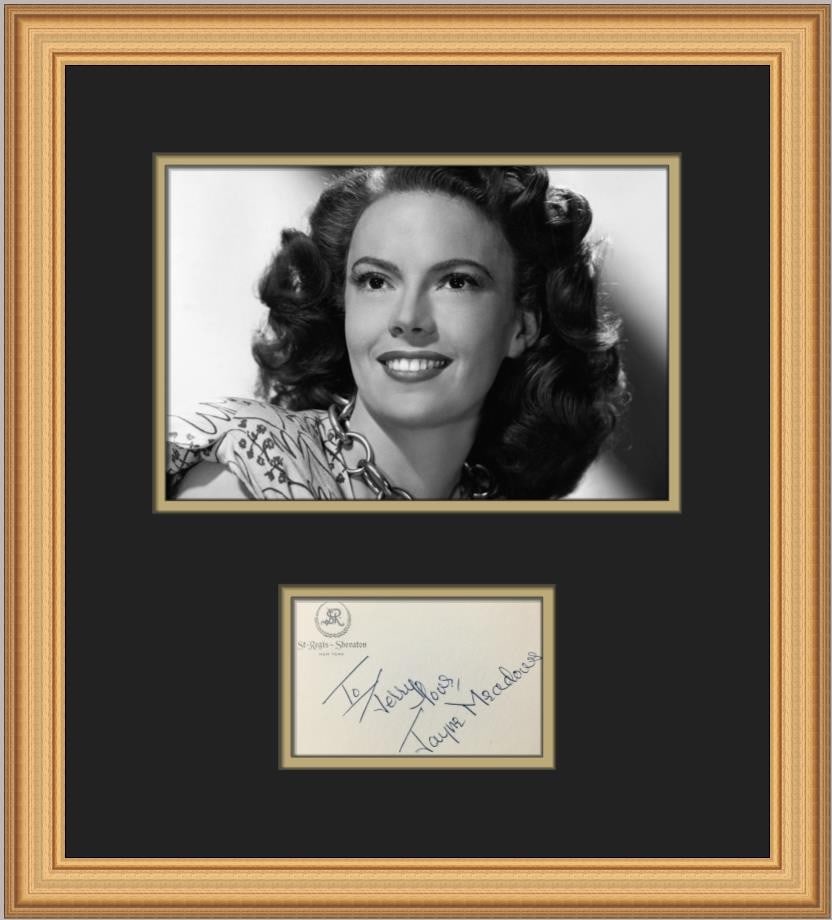 Jayne Meadows Signed St Regis Hotel Card Custom Framed Photo 18 x 16: Jayne Meadows Signed St Regis Hotel Card Custom Framed Photo 18 x 16 This unique piece features a signed card from the St Regis Sheraton Hotel in New York, personally inscribed by actress Jayne Meadow