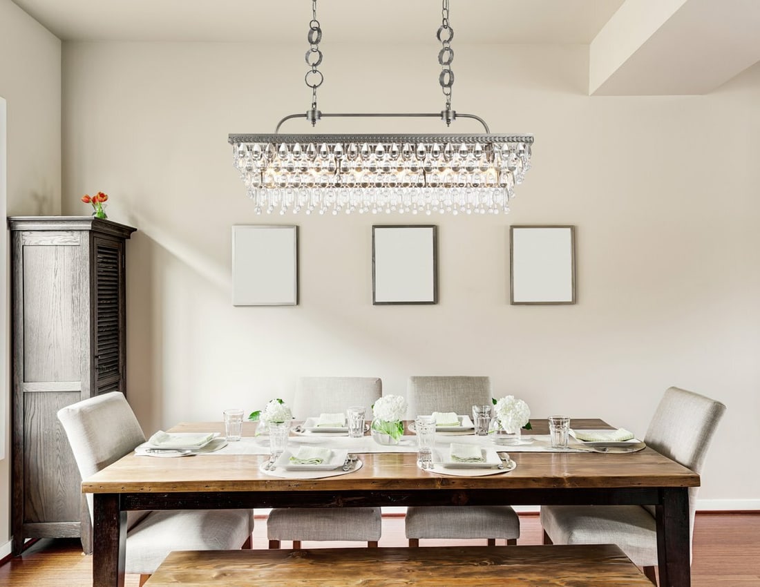 Elegant Living District Nordic 6-Light Antique Silver Crystal Chandelier 40" (1 of 11)