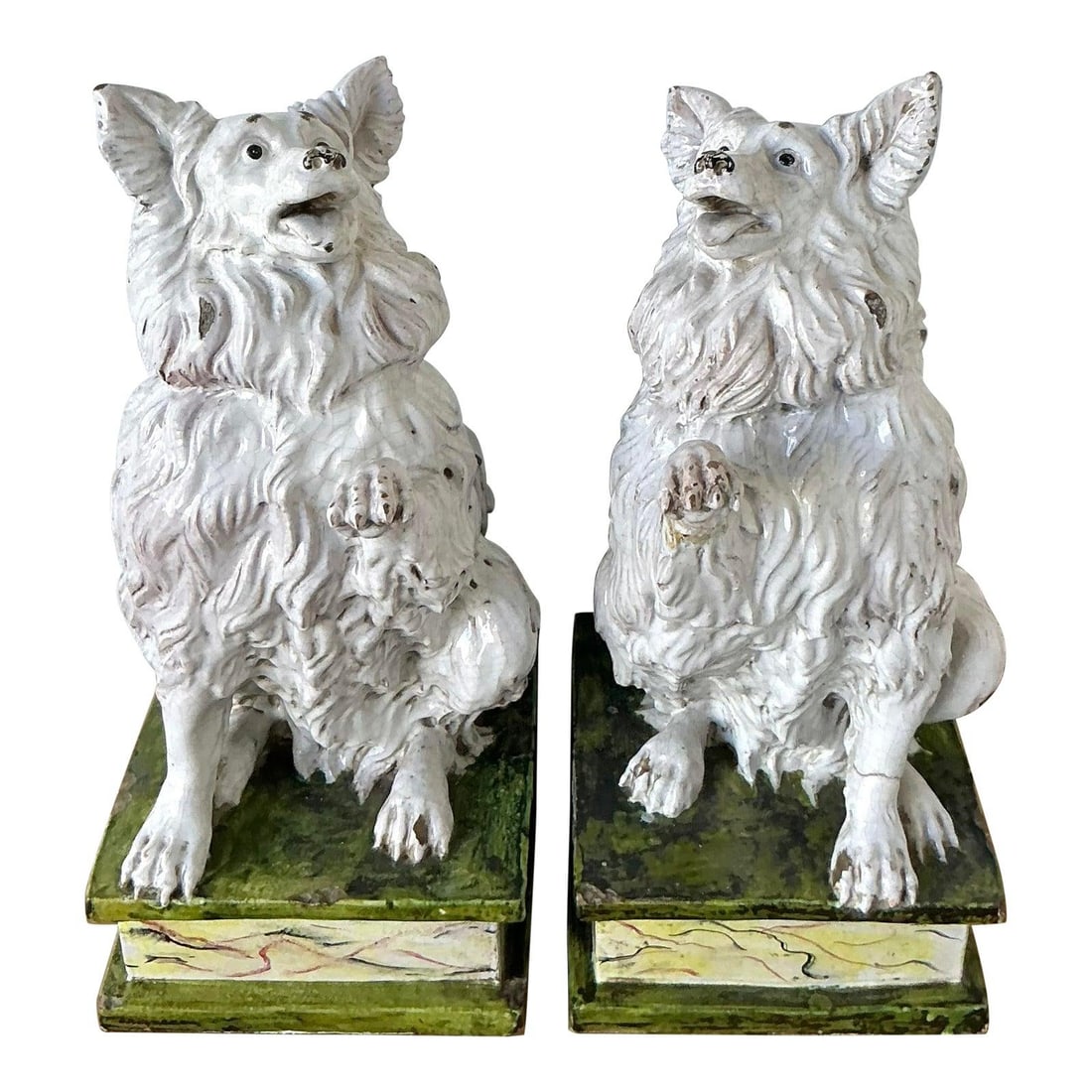 Pair of Italian Majolica Style White Glazed Terracotta Spaniel Dog Statues (1 of 8)