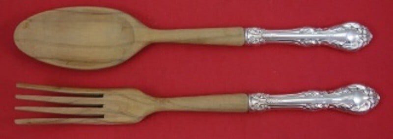 Gorham King Edward Sterling Silver Salad Serving Set 2pc with Wood (1 of 2)