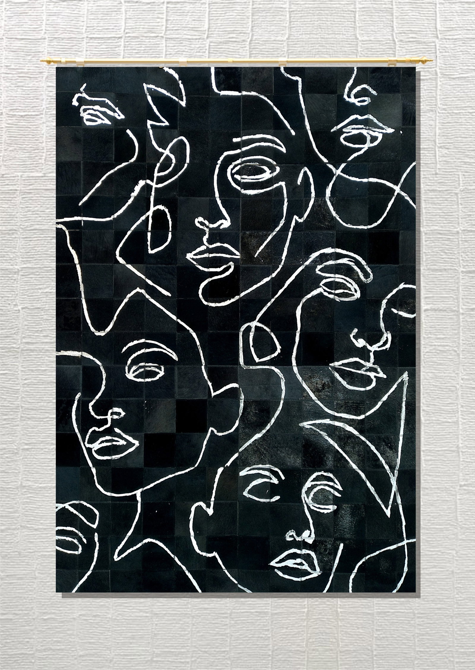 Black Hair on Leather Rug with Wool Backing 3FT x 5FT: Black Hair on Leather Rug with Wool Backing 3FT x 5FT Free continental US Shipping This black leather carpet features a top layer made from 100% hair-on leather and a backing crafted from woolen cloth