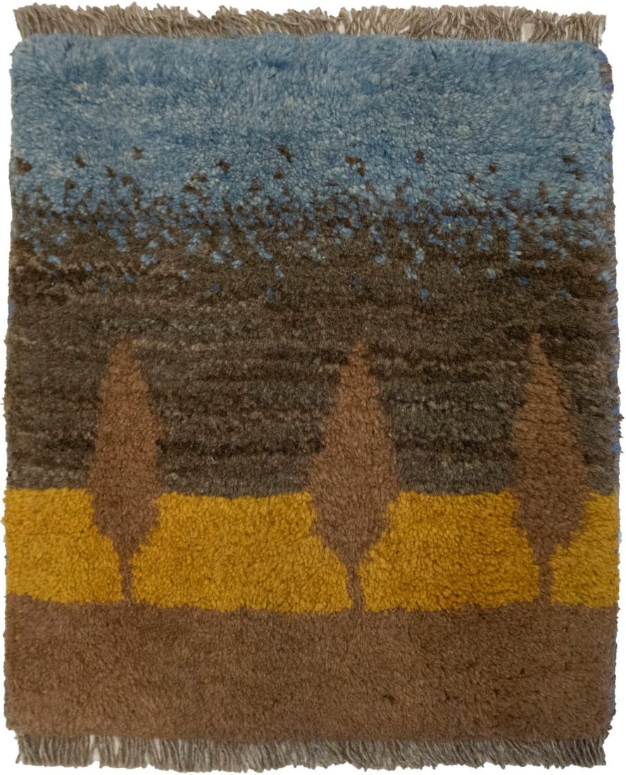 Multicolored Hand-Knotted Wool Square Gabbeh Rug 1'6 x 1'3 Striped Tribal Design: Multicolored Hand-Knotted Wool Square Gabbeh Rug 1'6 x 1'3 Striped Tribal Design This Gabbeh area rug features a modern striped pattern in a vibrant multicolor palette, including shades such as brown,
