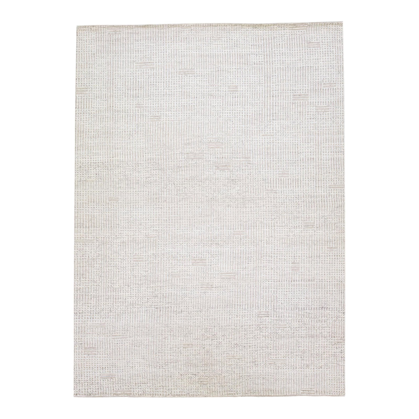 Handmade Ivory Moroccan Wool Rug 10'2 x 14 Minimalist Design: Handmade Ivory Moroccan Wool Rug 10'2 x 14 Minimalist Design Enhance your living space with this exquisite handmade modern Moroccan-style wool rug from the Safi Collection. Featuring a serene beige co