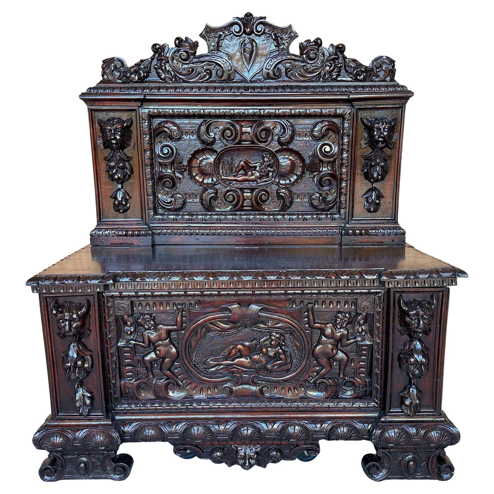Exquisite 18th/19th Century Carved Walnut Bench Italy Renaissance Revival (1 of 16)