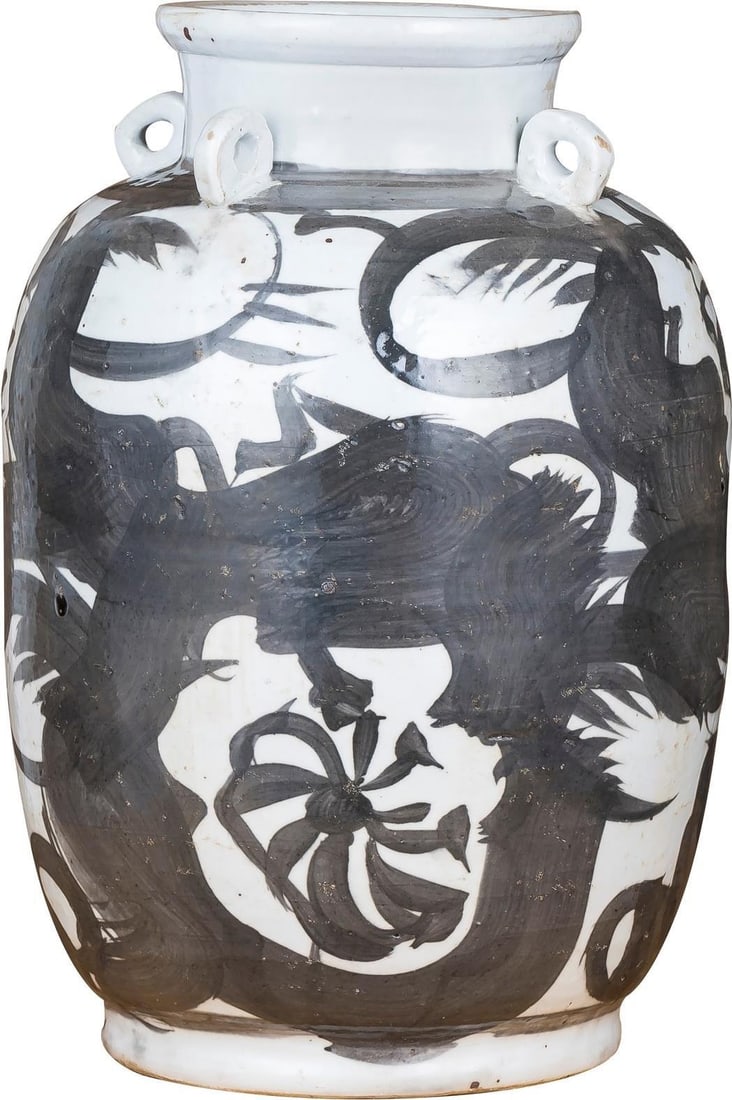 Handmade Black Ceramic Flower Motif Jar with 4 Loop Handles: Handmade Black Ceramic Flower Motif Jar with 4 Loop Handles This elegant black ceramic jar features a charming floral motif, perfect for adding a touch of sophistication to your decor. Handmade with c