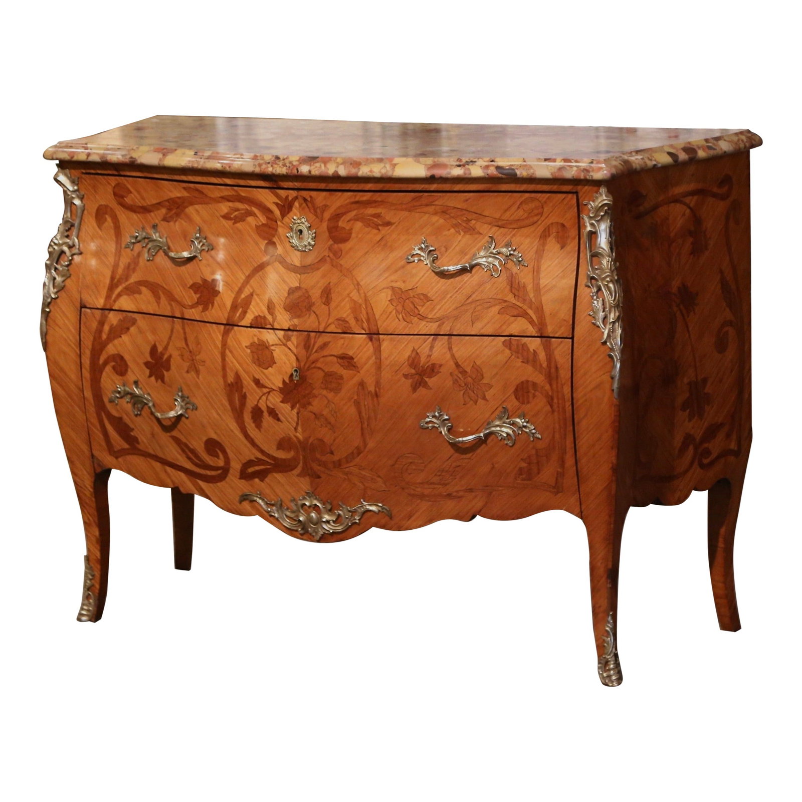 19th Century Louis XV Marquetry Commode with Breche d'Alep Marble Top (1 of 13)