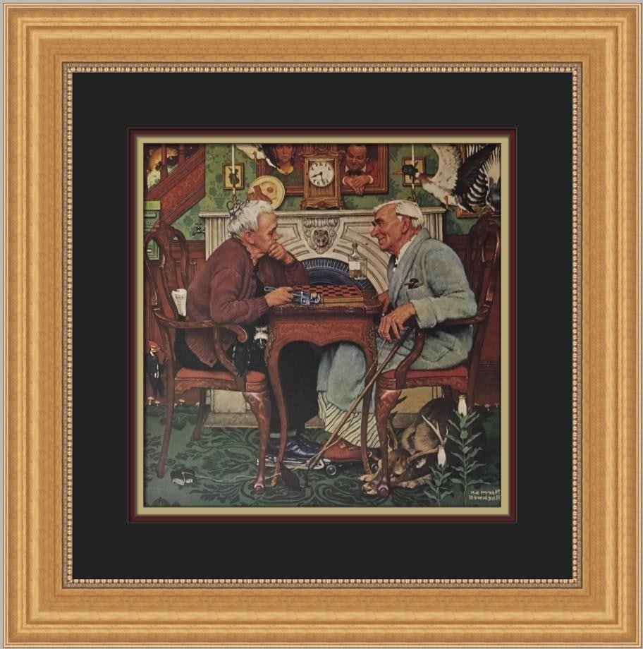 Norman Rockwell The Game Custom Framed Print 1975 Americana Art: Norman Rockwell The Game Custom Framed Print 1975 Americana Art This custom framed print titled "The Game" by renowned artist Norman Rockwell is a stunning piece of Americana art, produced in 1975. Th