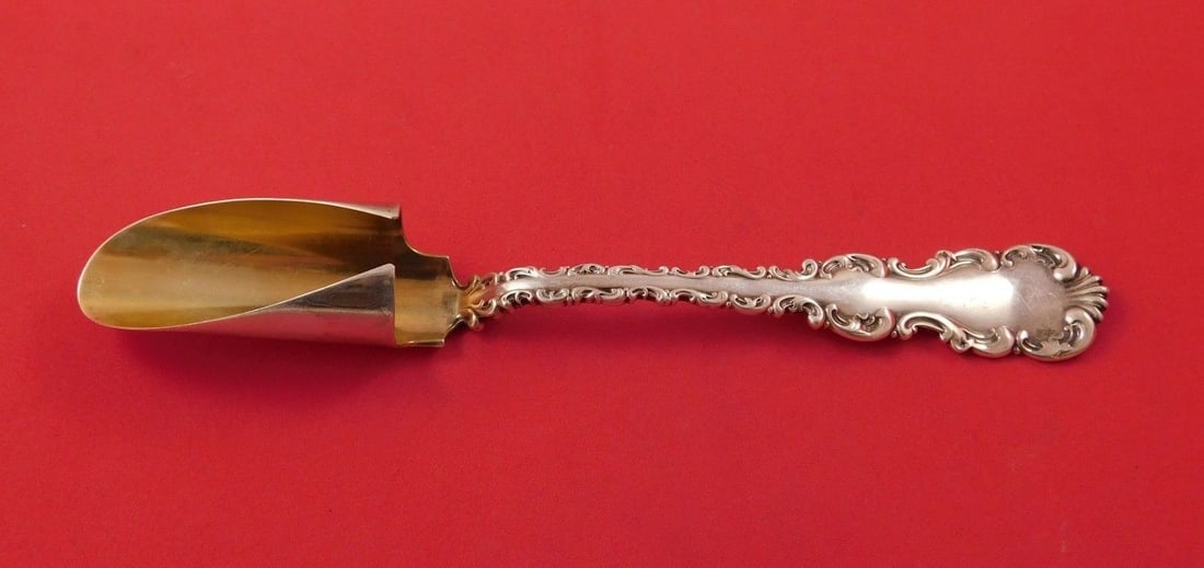 Whiting Louis XV Sterling Silver Cheese Scoop Gold Washed 8.5 Inches: Whiting Louis XV Sterling Silver Cheese Scoop Gold Washed 8.5 Inches This exquisite cheese scoop, crafted by Whiting, showcases the elegant Louis XV pattern and is made of sterling silver with a gold-