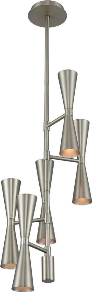 Kalco Milo 10-Light Satin Nickel Mid-Century Modern Chandelier: Kalco Milo 10-Light Satin Nickel Mid-Century Modern Chandelier Illuminate your space with the modern elegance of the Milo 10 Light Centerpiece. This stunning foyer chandelier features a sleek mid-cent