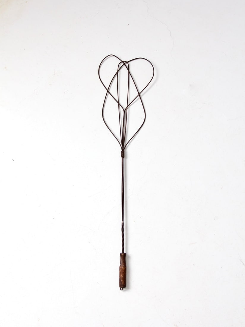Wire Rug Beater with Wooden Handle and Sculptural Antique Design 37 Inch (1 of 7)
