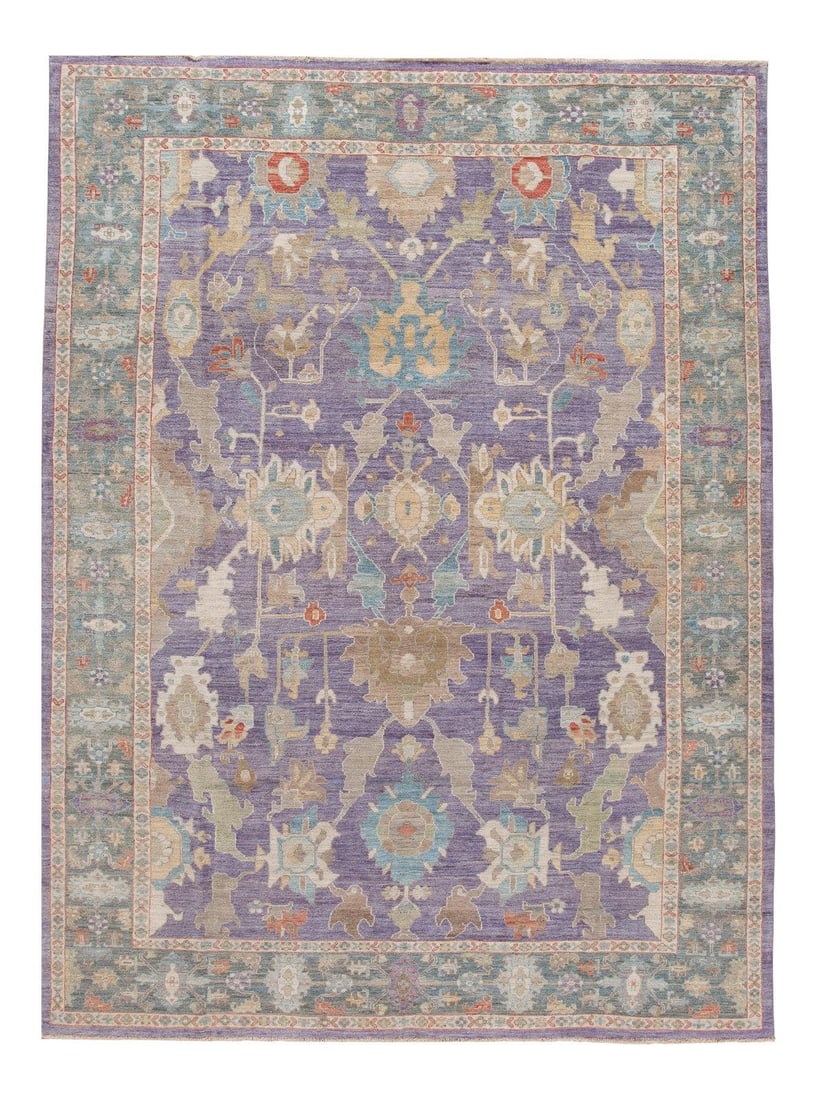 Contemporary Purple Sultanabad Wool Rug 10'2 x 13'8 Classic Floral Design: Contemporary Purple Sultanabad Wool Rug 10'2 x 13'8 Classic Floral Design Enhance your space with this stunning 21st Century Modern Sultanabad Wool Rug. This exquisite piece features a hand-knotted wo