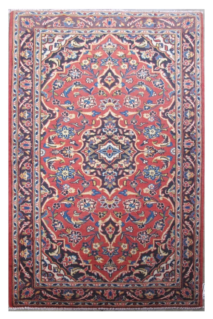 Handcrafted 2.6 x 4.4 Red Orange Persian Kashan Style Rug: Handcrafted 2.6 x 4.4 Red Orange Persian Kashan Style Rug Free continental US Shipping Enhance your living space with this exquisite 2.6 x 4.4 red-orange traditional Persian Kashan style rug. Handcraf