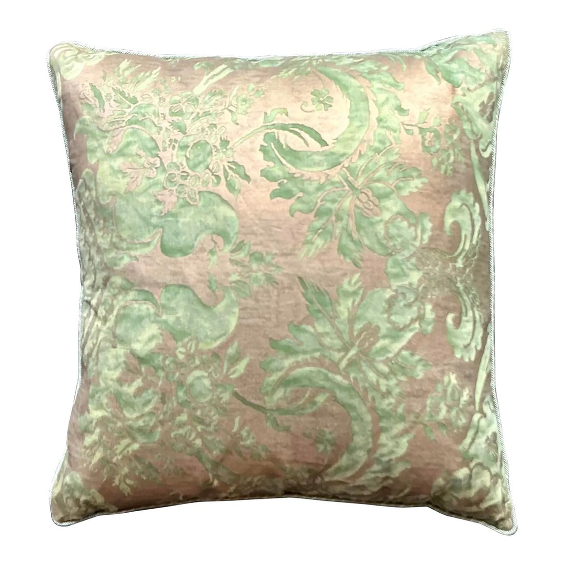 Silk Velvet Damask Throw Pillow in Fortuny Style 26" Hollywood Regency Green Gold (1 of 6)