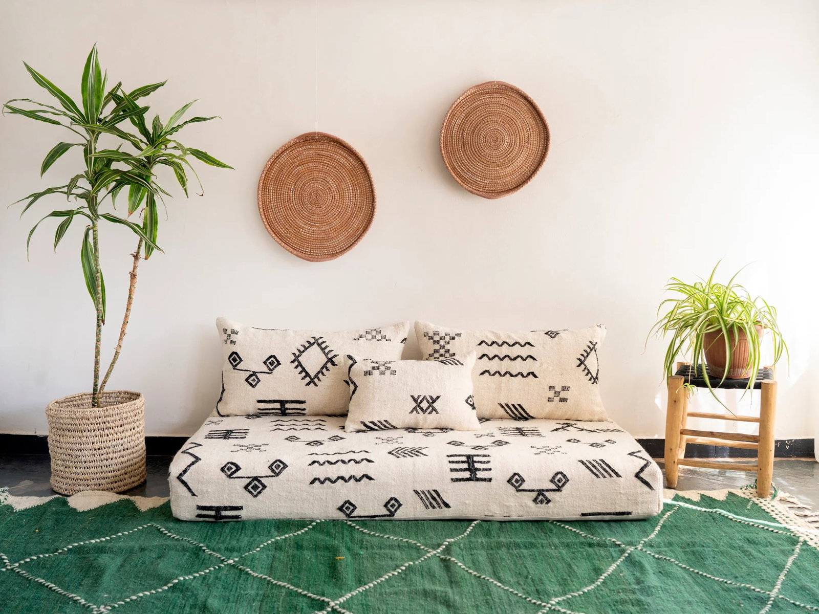 Handmade Moroccan Berber Loveseat Tribal Ivory Wool Sofa (1 of 9)