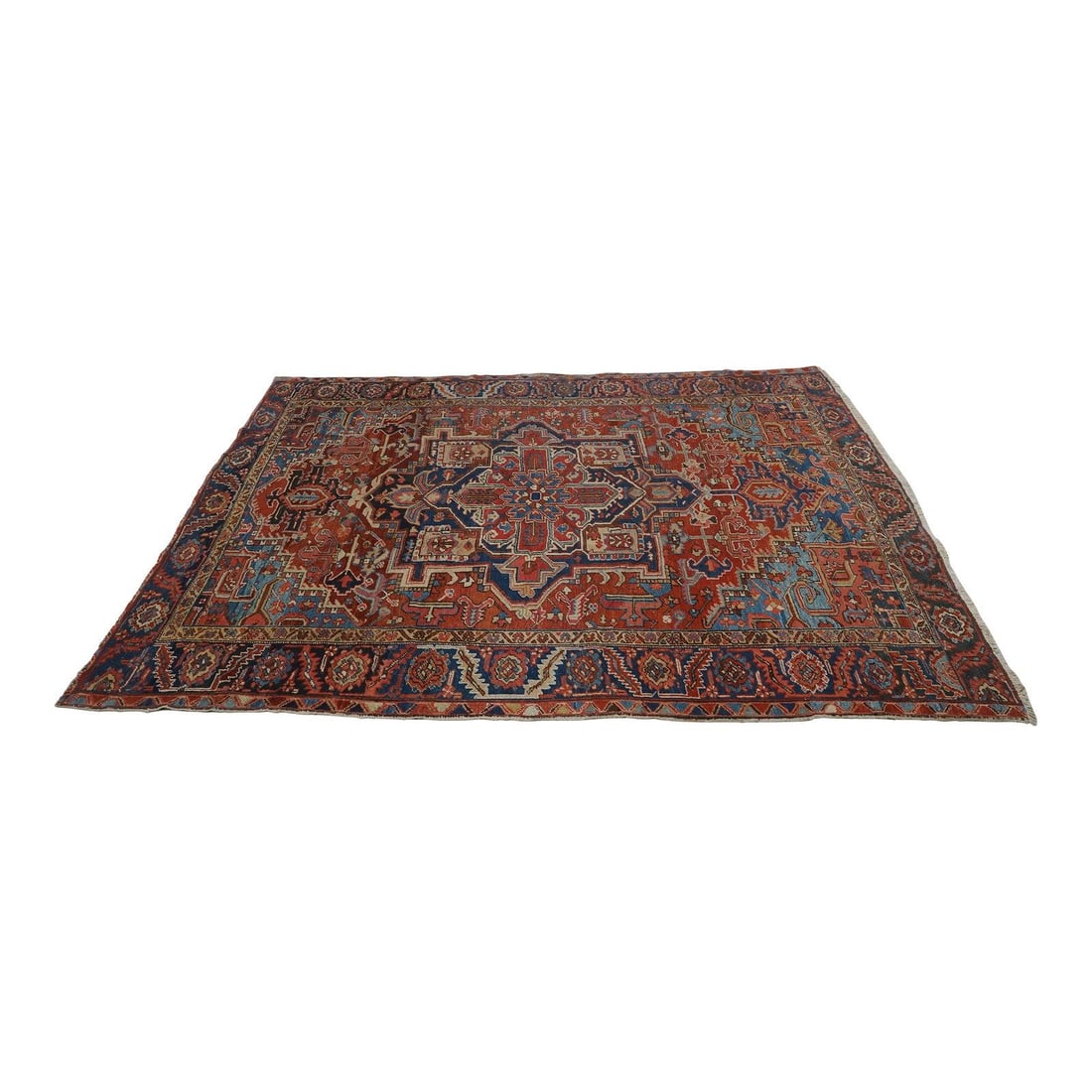 Handwoven Wool Area Rug with Colorful Geometric Motif 9 x 12: Handwoven Wool Area Rug with Colorful Geometric Motif 9 x 12 This vintage hand-woven rug from the 1930s features a striking geometric pattern with bright and vibrant colors. Crafted from 100% wool pil