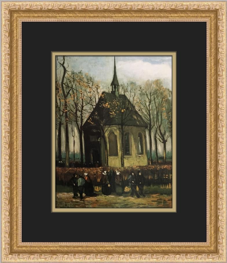 Vincent Van Gogh Leaving the Church at Nuenen Custom Framed Print 16 x 13: Vincent Van Gogh Leaving the Church at Nuenen Custom Framed Print 16 x 13 This exquisite custom framed print features Vincent Van Gogh's artwork titled 'Leaving the Church at Nuenen', showcasing a ble