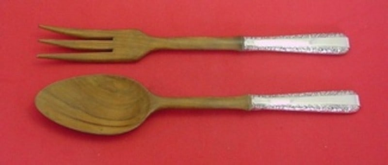 2-Piece Sterling Salad Serving Set Candlelight Pattern with Wood Tines: 2-Piece Sterling Salad Serving Set Candlelight Pattern with Wood Tines This is a two-piece salad serving set in the Candlelight pattern by Towle, crafted from sterling silver with wood tines. The set