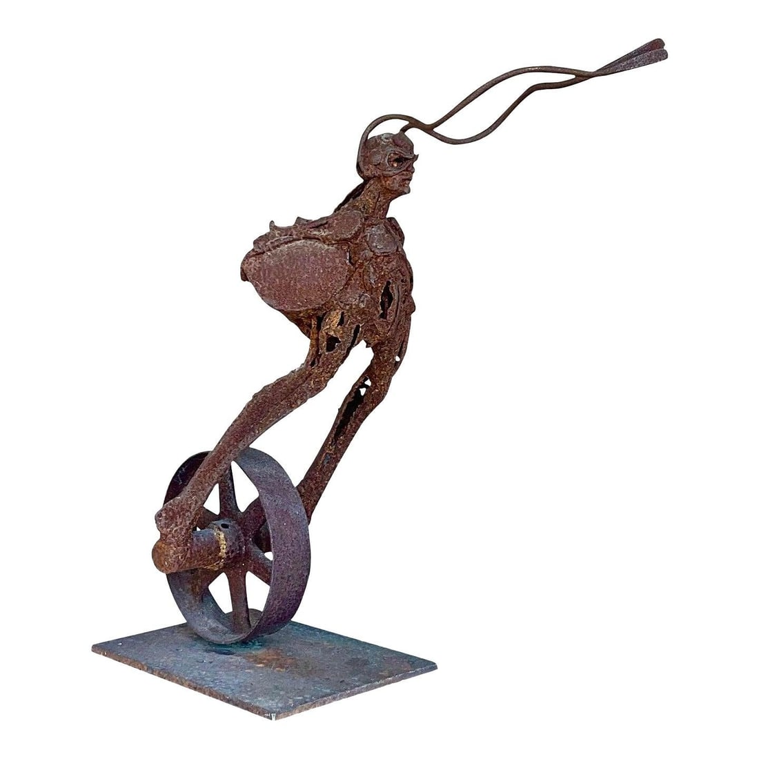 Vintage Boho Abstract Sculpture in Brick Red Metal (1 of 8)