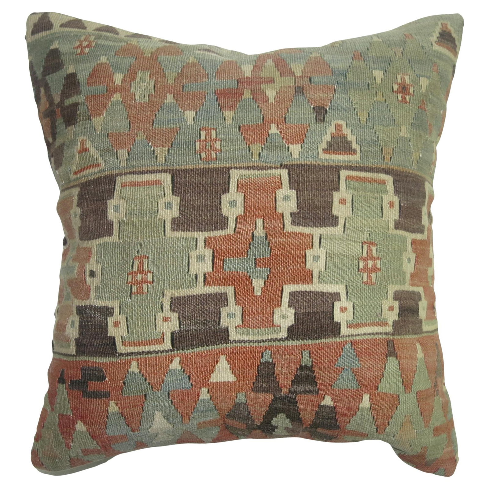 Geometric 20th Century Turkish Kilim Pillow Cotton Wool 18x18 (1 of 4)