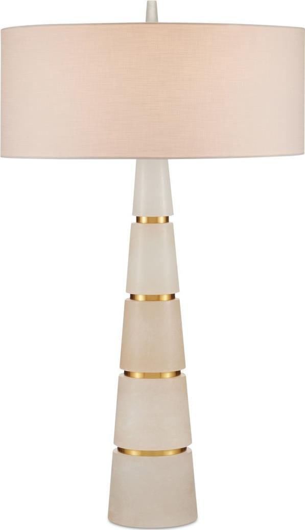 Currey Eleanora Alabaster Table Lamp 33.75H Ivory Brass Off-White Shade (1 of 6)