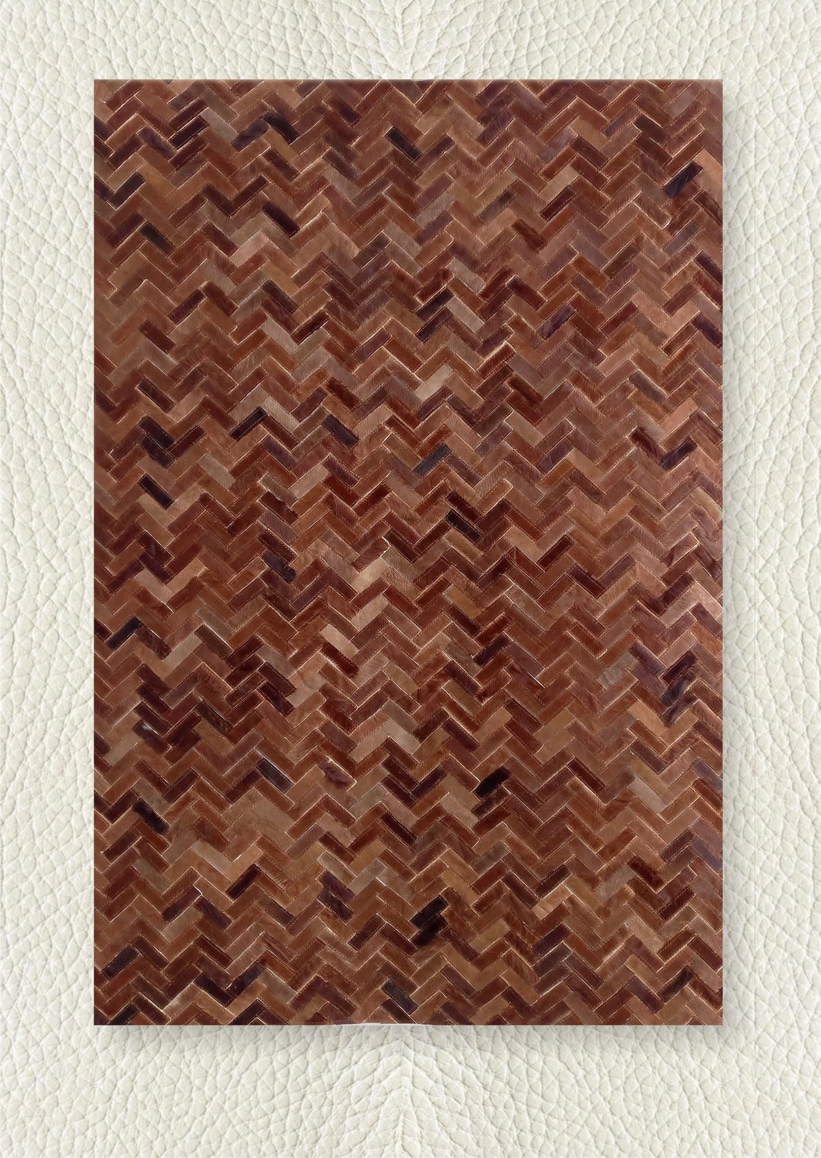 Handcrafted Toffee Cognac Herringbone Patchwork Cowhide Leather Rug (1 of 1)