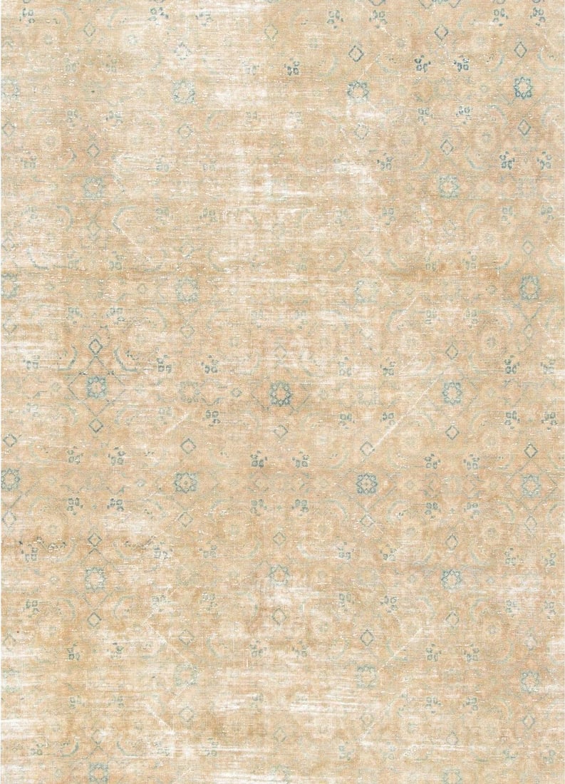 Mid-Century Vintage Persian Wool Rug 9'6 x 12'8 Ivory Floral Design: Mid-Century Vintage Persian Wool Rug 9'6 x 12'8 Ivory Floral Design This mid-20th century vintage Persian area rug showcases a beautifully distressed design, featuring an ivory field accented with blu