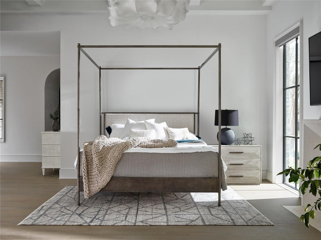 Universal Modern Farmhouse King Poster Bed Coconut Metal Frame (1 of 4)