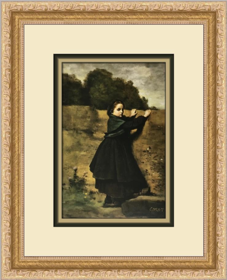 Camille Corot The Curious Little Girl Custom Framed Lithograph Art Print: Camille Corot The Curious Little Girl Custom Framed Lithograph Art Print This exquisite custom framed print titled "The Curious Little Girl" is a beautiful reproduction of an artwork by Camille Corot,
