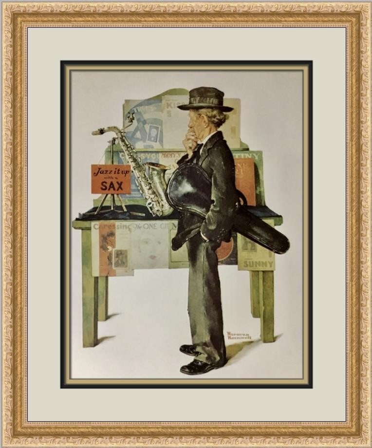 Norman Rockwell Jazz It Up Custom Framed Print 1979 Americana Art: Norman Rockwell Jazz It Up Custom Framed Print 1979 Americana Art This stunning custom framed print titled "Jazz It Up" by renowned artist Norman Rockwell captures the spirit of Americana through its