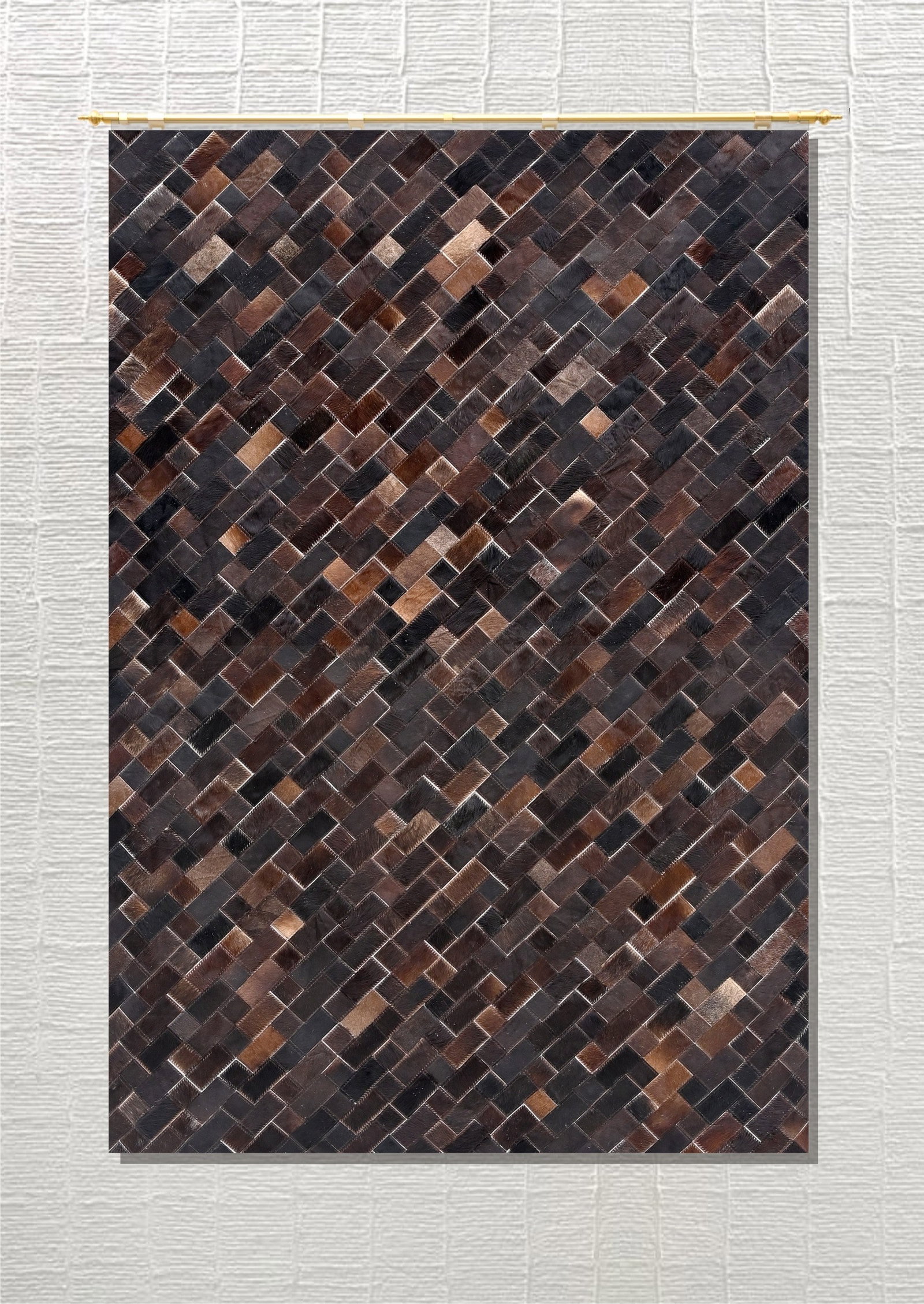Handmade Herringbone Cowhide Leather Rug Mocha Espresso Patchwork 3FT x 5FT: Handmade Herringbone Cowhide Leather Rug Mocha Espresso Patchwork 3FT x 5FT Free continental US Shipping This area rug features a handmade herringbone patchwork design crafted from 100% genuine hair-o