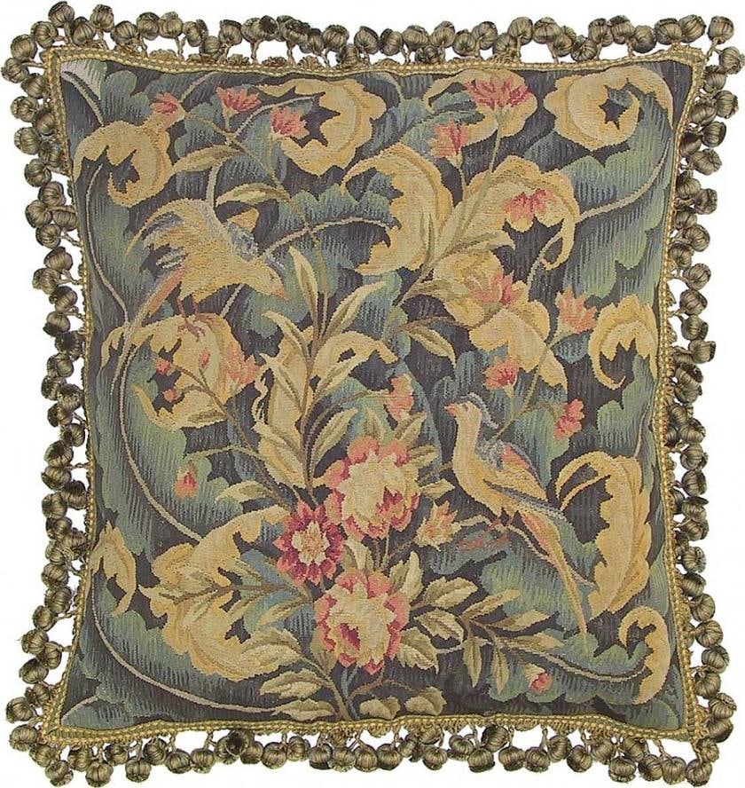 Provence Home Bird-Themed Aubusson Throw Pillow 22x22 Velvet Wool (1 of 1)