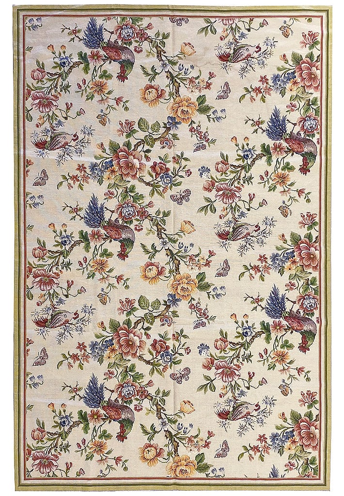 6 x 9 English Floral Needlepoint Area Rug Tree Design Handmade: 6 x 9 English Floral Needlepoint Area Rug Tree Design Handmade Free continental US Shipping Introducing the exquisite 6' x 9' English Floral Needle Point Rug, a stunning piece of craftsmanship that ad