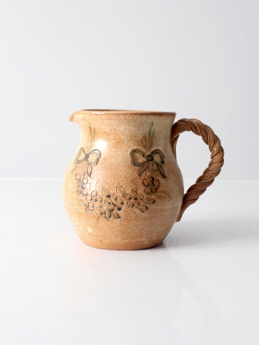 Handmade Vintage Studio Pottery Ewer with Floral Design (1 of 13)