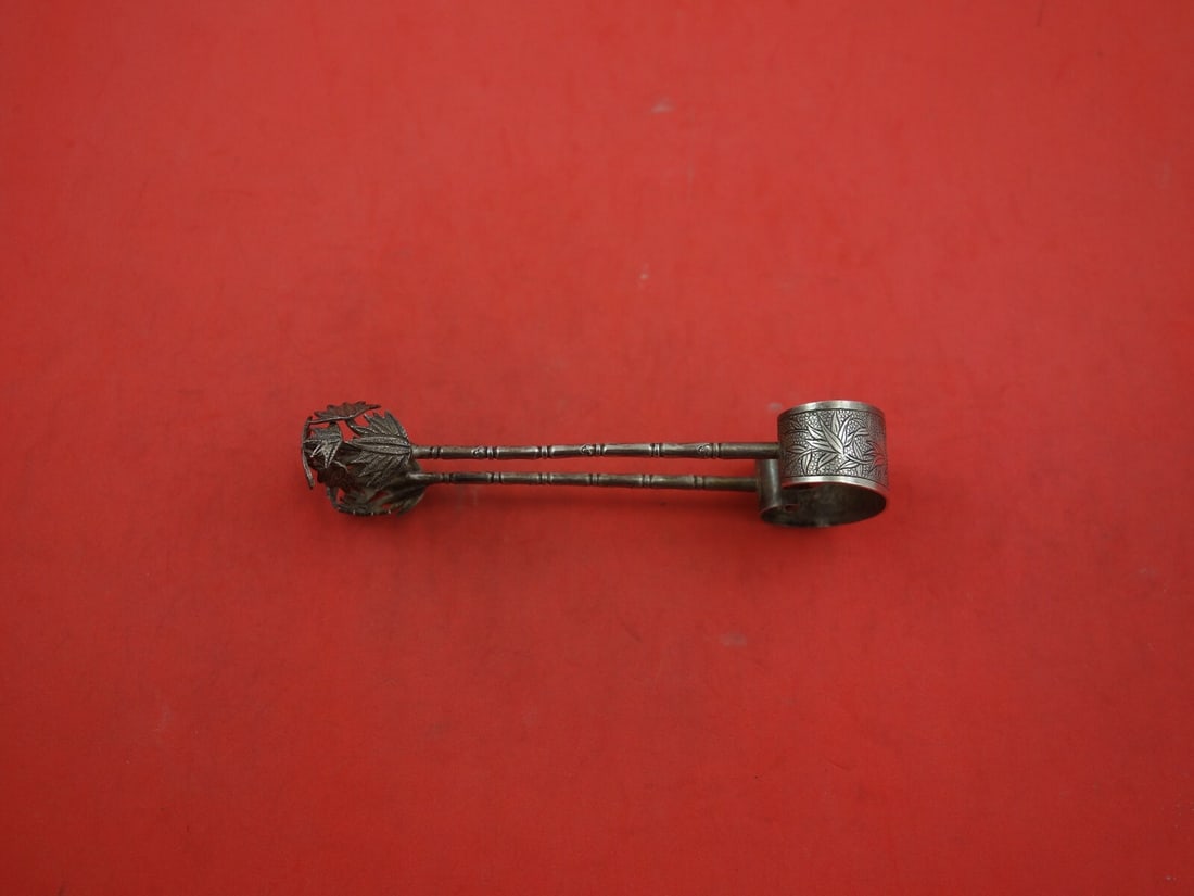 Chinese Export Sterling Silver Sugar Tongs 4.5" Bamboo Design Hand Engraved (1 of 2)