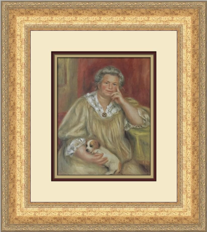 Pierre-Auguste Renoir Mme Renoir with Dog Bob Custom Framed Print 1984: Pierre-Auguste Renoir Mme Renoir with Dog Bob Custom Framed Print 1984 This exquisite custom framed print features the renowned artwork "Mme Renoir with Her Dog Bob" by Pierre-Auguste Renoir. Measurin